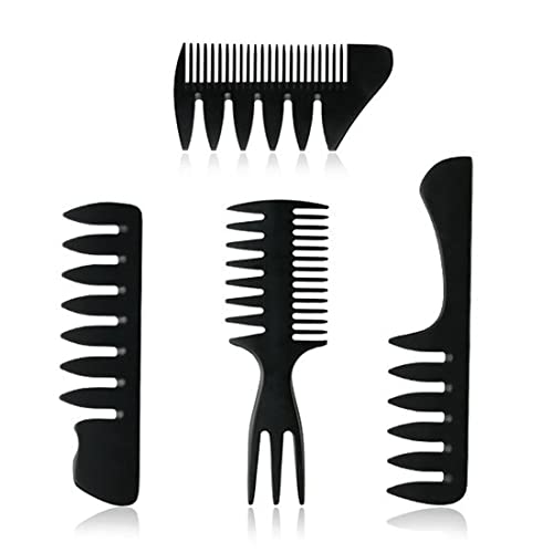 LEEQ Haarkamm Set Männer - 4 Stück Kammset Friseur Männer Styling Kamm Öl Kopf Kamm Kunststoffkamm Kamm Männer Friseur Werkzeug Breite Zähne Gabel Kamm(Schwarz) von LEEQ