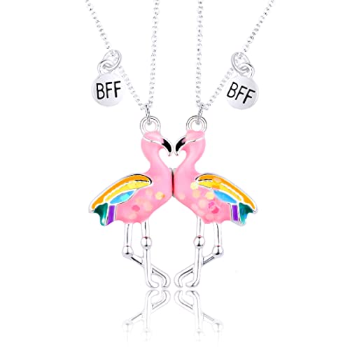 LEEQ Halskette Damen Silber Freundschaftskette-2 Stück, Pailletten Halskette, Bff Ketten für 2 Mädchen, Flamingo Halskette Anhänger,für Freundin Geschenk Personalisierter Schmuck von LEEQ