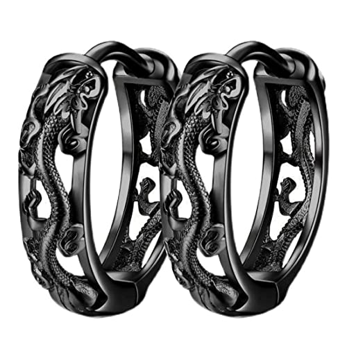 LEEQ Herren Hohl Drachenmuster Creolen - 2Pcs Einzigartiger Hip Hop Schmuck mit coolen Kreisohrringen und Drachenmotiv von LEEQ