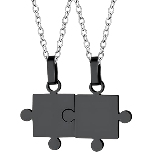 LEEQ Kette 1 Paar Edelstahl Puzzle-Anhänger Schwarz -für Paare Mann und Frau mit 45cm und 54cm Kette von LEEQ