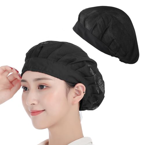LEEQ Kochmützen - 2 PCS Kochmütze für Küche Kochen, Chef Hut Verstellbar Catering Service Haarnetz Küche Wiederverwendbare Mesh Dining Beanie Kochhaube Damen Herren(Schwarz) von LEEQ