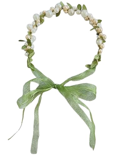 LEEQ Kommunion Blumenkranz Haare Stirnband, Blumenstirnband Braut Blumenkranz mit Künstliche Blättern, Blumen und Perle Strass Blumen-Haarbänder Braut Hochzeit Haarschmuck für Mädchen Kinder von LEEQ