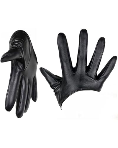 LEEQ Leder Half Palm Short Handschuhe Unisex Gothic Full Finger Handschuhe PU Leder für Tanz Männer/Damen Handschuh Performance Kleid Schwarz von LEEQ