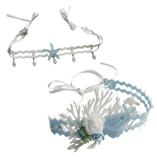 LEEQ Meerjungfrau Kostüm Kopfschmuck Halskette Set - Seestern Haarband Stirnband Shell Muschel Halskette Stirnband für Damen Mädchen Meerjungfrauen Zubehör Cosplay Hochzeit, 2pcs von LEEQ