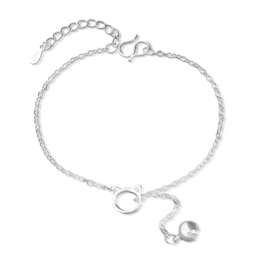 LEEQ Niedliche Katze Armband - Layered Armband Doppelt Kettenarmband Damen Silber 925, Das Geschenke für Frauen, Charms Personalisierter Schmuck, Einstellbar ArmbäNder für Frau Edelstahl von LEEQ