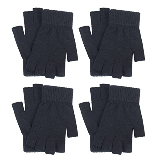 LEEQ handschuhe fingerlos - Winter Halbfinger Handschuhe Strick Fingerlose Fäustlinge für Herren Damen（4 Paar） von LEEQ