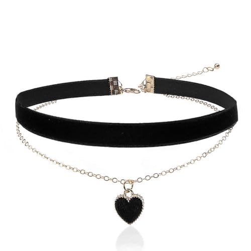 LEEQBCR 1 Chocker Samt-Halskette, klassische Herz-Halskette aus Samt, mehrlagige, verstellbare Halskette, Mädchen-Frauen-Schmuck, Gothic-Halskette, 90er-Jahre-Dekoration für Frauen (Schwarz) von LEEQBCR