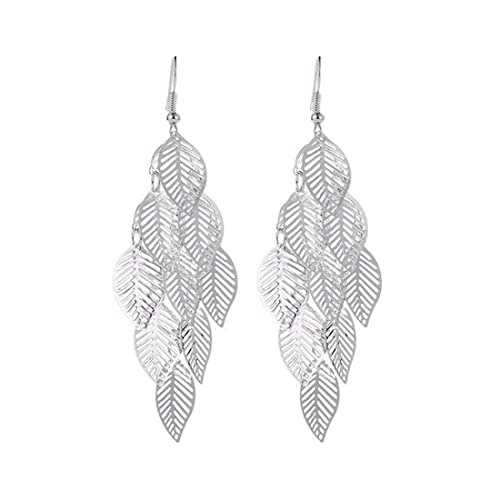 LEEQBCR 1 Paar 925 Sterling Silber Blätter Tropfen Ohrringe Lange Quaste Baumeln Ohrringe Frauen Schmuck von LEEQBCR