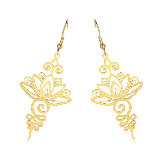 LEEQBCR 1 Paar Damen Lotus Buddha hängende Ohrringe, Lotus Damen Yoga Amulett Nummer, Schmuck Edelstahl Lotus Buddha Ohrringe (Gold) von LEEQBCR