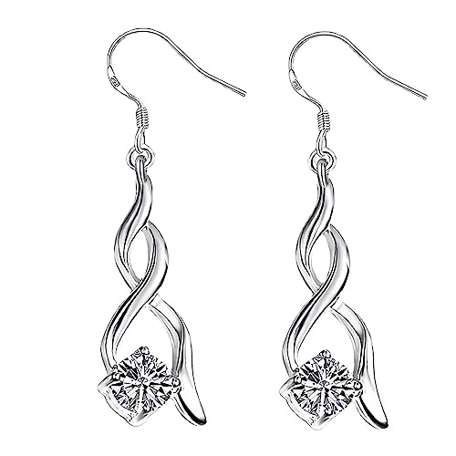 LEEQBCR - 1 Paar Doppel-Twist-Ohrringe aus Edelstahl 925 mit Diamanten, antiallergisch, feiner Schmuck, Geschenke für Frauen und Mädchen von LEEQBCR