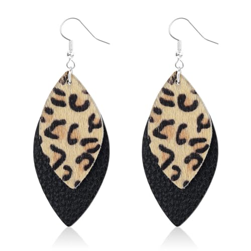 LEEQBCR 1 Paar Double Layer Leopard Print Ohrringe, Animal Print Ohrringe, Bohemian Vintage Leopard Print Ohrringe, Dangle Earrings für Frauen und Mädchen von LEEQBCR