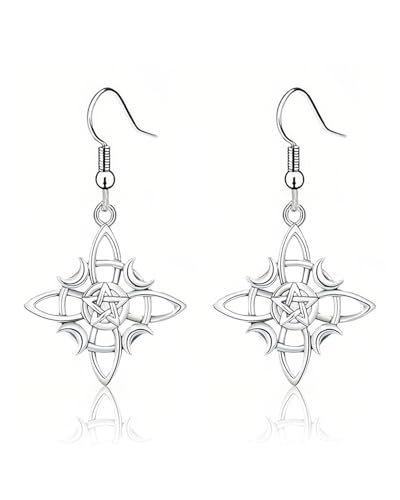LEEQBCR 1 Paar Edelstahl Hexenquartett Keltische Knoten Ohrringe mit Stern und Mond Halbmond Damen Geometrische Anhänger Vintage Schmuck Damen Ohrringe Silberschmuck, Edelstahl von LEEQBCR