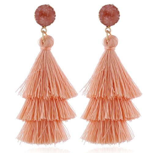 LEEQBCR 1 Paar Layered Tassel Dangle Earrings, Bohemian Layered Tassel Wire Earrings, Geschenk für Frauen Girlfriend (Champagne) von LEEQBCR