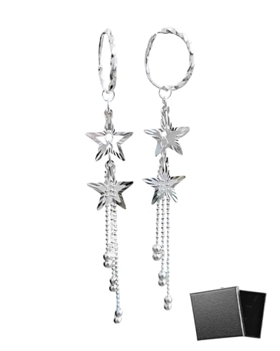 LEEQBCR 1 Paar Ohrringe Silber Stern Hängend für Damen Sterlingsilber Lange Hängeohrringe mit Cubic Zirkonia Quasten Hängende Ohrringe Hypoallergen Statement Schmuck von LEEQ