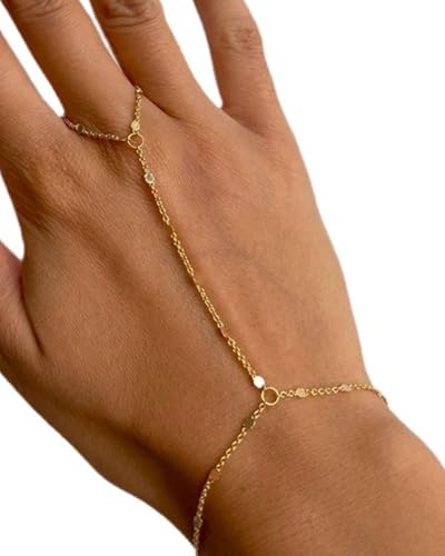 LEEQBCR 1 Stück Goldene Handkette Armband Mit Fingerring, Modische Handkette Ring Handkette, Frauen Hand Chain, Boho Finger Armband Schmuckfür Frauen und Mädchen Geschenke von LEEQBCR