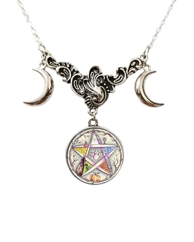 LEEQBCR 1 Stück Sterling Silber Anhänger Halskette Dreifache Mondgöttin Halskette Amulett Schmuck Geschenke für Frauen Mädchen von LEEQBCR