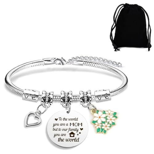 LEEQBCR 1 Stück grüne kleine Blume Liebe Herz Charme Runde Tag Armband, lustige inspirierende Armband,Damen-Armband, Geburtstagsgeschenk für Frau Mädchen Tochter, kommt mit schwarzem Samt Tasche von LEEQBCR