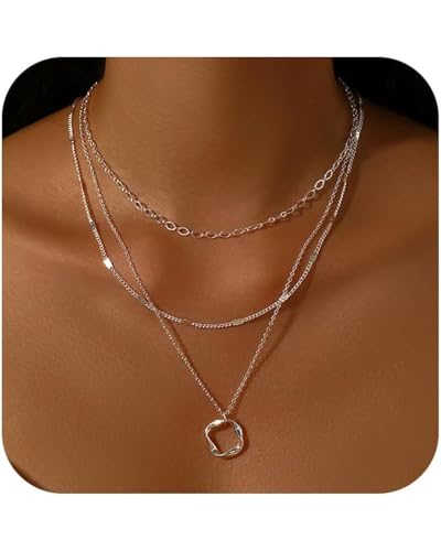 LEEQBCR 1 Stück mehrreihige Halsketten für Damen, trendige, stapelbare, zierliche Kette Halskette Set Kreis Anhänger Halskette für Frauen Mädchen LEEQBCR 1 Stück mehrreihige Halsketten für Damen, trendige, stapelbare, zierliche Kette Halskette Set Kreis Anhänger Halskette für Frauen Mädchen von LEEQBCR