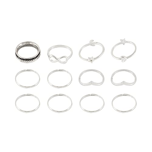 LEEQBCR 12pcs Vintage-Look Mond & Sterne Knöchelring aus Silber, Ring-Set für Damen und Mädchen von LEEQBCR