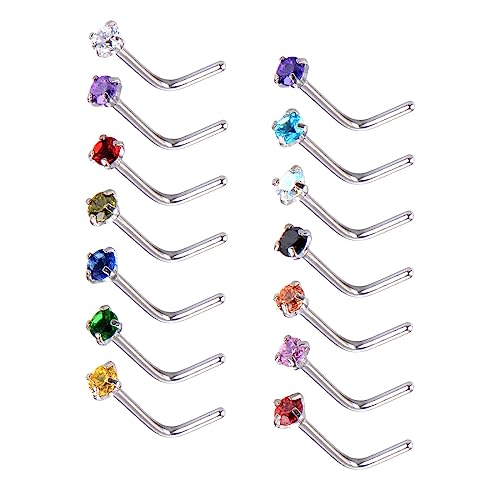 LEEQBCR - 15 Pcs Größe 20 L-förmiger Nasenring gebogener Nasenstecker Knopf Nasensteg Piercing Schmuck, 15 Farben von LEEQBCR