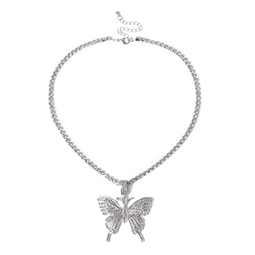 LEEQBCR 1Pcs Schmetterling Anhänger Halskette Silber Kristall Halsketten Kette Strass Halsreif Schmuck für Frauen und Mädchen von LEEQBCR