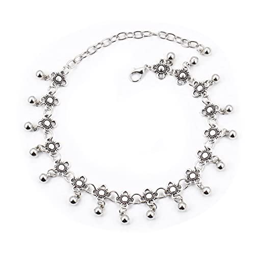 LEEQBCR 1pcs Boho-Fußkettchen mit Perlen und silberfarbenen Quasten, für Damen und Mädchen von LEEQBCR