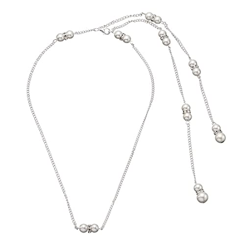 LEEQBCR 1pcs Perlen Rückenkette Damen Perlenkette Braut Hochzeitsschmuck Back Necklace Silber Hintergrund Halskette für Mädchen Frauen von LEEQBCR