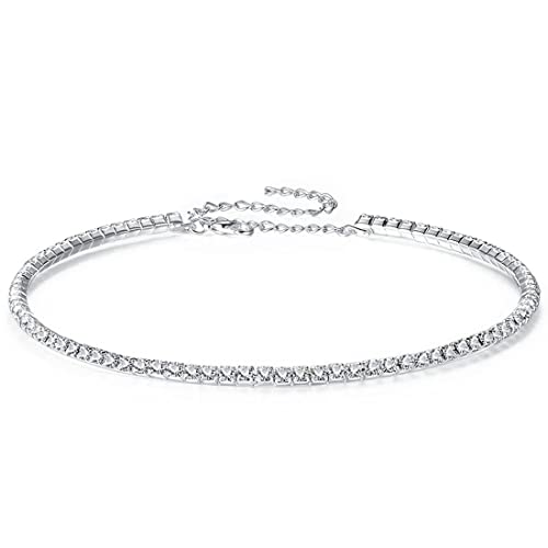 LEEQBCR 1pcs enge Halskette mit funkelndem Strass, Zirkonia-Diamant-Halskette, glitzernde Halsband-Kette, sexy Modeschmuck, Nachtclub-Halskette,Schmuck für Damen,Mädchen,Brautjungfern,Silberfarben von LEEQBCR