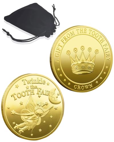 LEEQBCR 2 PCS Zahnfee Münzen, Zahnfee Geschenke Mädchen, Zahnfee Geschenke Jungen, Gold Zahnfee Münze, Zahnfee Geschenke für Verlorenen Zahn Kinder Geschenke Souvenir, Kronenstil, geeignet für Jungen von LEEQBCR