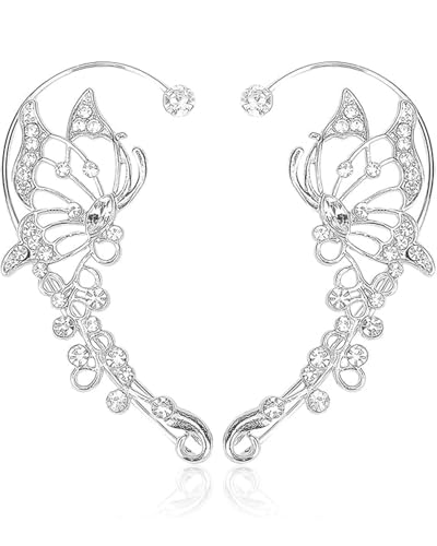 LEEQBCR 2 Stücke Ohr Wrap Ohrringe,Silber Elfen Manschette Ohrringe Schmetterling Hohl Wrap Ohrringe Non Piercing Ohr Clip Einzigartige Fake Ohrringe Ohr Clip Schmuck von LEEQBCR