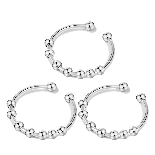 LEEQBCR - 3 Pcs Edelstahl Angst resistent Ring Anti Stress Ring Dekompression Ring Set Einstellbare Swivel Ring Fingertip Ring Frauen Männer (Silber) von LEEQBCR