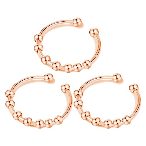LEEQBCR - 3 Stück Edelstahl Anxiolytischer Anti-Stress-Ring, Einstellbar, Swivel-Fingerspitzenring, Dekompressionsset für Frauen und Männer (Roségold) von LEEQBCR