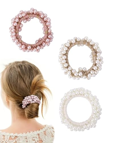 LEEQBCR 3 Stück Perlen Haargummi Damen Elastische Haargummis Perlen Haarseil, Ausgefallene Perlen Pferdeschwanz Stirnbänder Perlen Haarseil Für Frauen Mädchen von LEEQBCR