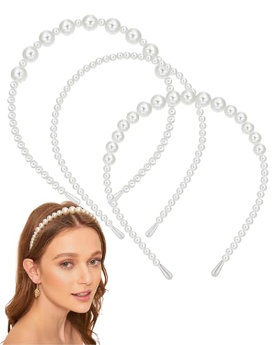 LEEQBCR 3 Stück Perlen Haarreif,Damen Mädchen Faux Pearl Stirnband Weiß Kunstperlen Stirnband Brautstirnband Haarreif Braut Perlen Mode Haarreifen Accessories Women Headband Mädchen von LEEQBCR