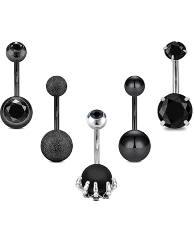 LEEQBCR 5 Stück Bauchnabelpiercing,Chirurgenstahl Kristallkugel Zirkonia Bauch Nabel Ringe Piercing Bananabells Stab 10MM Piercing Bauchnabel für Damen Herren（Schwarz） von LEEQBCR