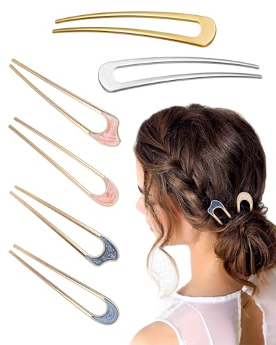 LEEQBCR 6 Stück Französische Haarnadel,Haarnadel U Pins Haarnadeln Groß Französische U-Förmigen Haarstäbchen U-Förmige Haarpin für Frauen Mädchen Brötchen Haarschmuck von LEEQBCR