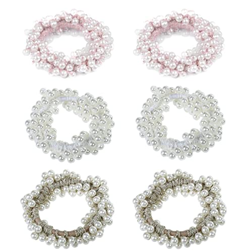 LEEQBCR 6 Stück Perlen Haargummi Armband Perlen Elastisches Haarseil Pearl Hair Scrunchie für Mädchen Dame Kinder - Weiß Rosa Champagner LEEQBCR 6 Stück Perlen Haargummi Armband Perlen Elastisches Haarseil Pearl Hair Scrunchie für Mädchen Dame Kinder - Weiß Rosa Champagner von LEEQBCR