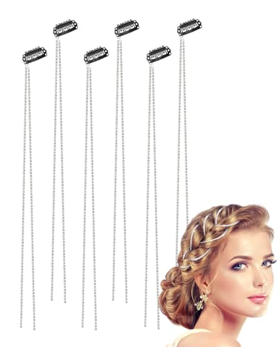 LEEQBCR 6 Stück Strass Haarketten Für Frauen, Punk Crystal Quaste Ketten,Kristall Haarspangen Lange Haarspangen mit Strasssteinen Bling Haarschmuck Für Den Täglichen Gebrauch von Mädchen von LEEQBCR