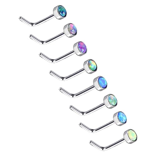 LEEQBCR - 8 Pcs 20G Nose L-förmiger Nasenstecker Knopf Nase L-Fold Opal Set gebogen Edelstahl Piercing Schmuck, 8 Farben von LEEQBCR