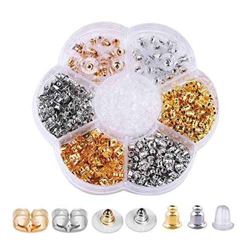 LEEQBCR Ohrring Schnalle 550 Stück Ohrring Ohrring Knopfschnalle Bullet Butterfly Metall Gummi Kunststoff Sicherheitsschnalle Stecker, (7 Arten) von LEEQBCR