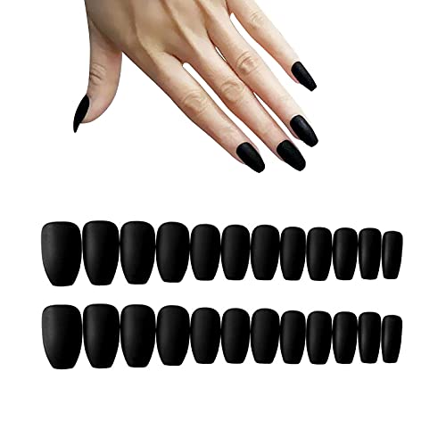 24 Stück Matte Ballerina Rein Farbe Falsche Nägel Sarg Vollständige Abdeckung Mittel Acryl Art Nagelspitzen Für Frauen und Mädchen (Schwarz) von LEEQBRC