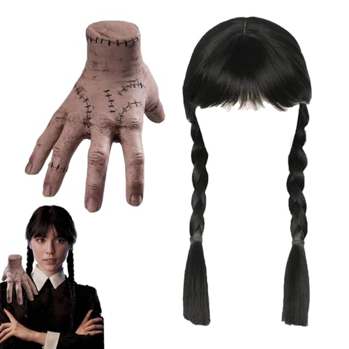 LEERMEIZI Mittwoch Perücke Mit Pony,Mittwoch Perücke mit Eiskaltes Händchen,Mittwoch Ad-ams Perücke mit,Realistic Scarred Händchen,für Ad-ams Cosplay Party Fasching Karneval Halloween LEERMEIZI Mittwoch Perücke Mit Pony,Mittwoch Perücke mit Eiskaltes Händchen,Mittwoch Ad-ams Perücke mit,Realistic Scarred Händchen,für Ad-ams Cosplay Party Fasching Karneval Halloween von LEERMEIZI