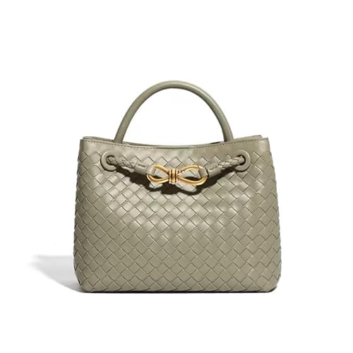 Gewebte Tragetasche für Damen, Leder, Schultertasche, Designer-Handtasche mit Tragegriff oben, Höhlengrün von LEESTUTY