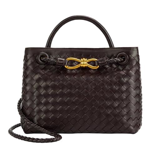 Gewebte Tragetasche für Damen, Leder, Schultertasche, Designer-Handtasche mit Tragegriff oben, Weinrot von LEESTUTY