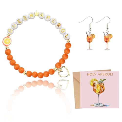 LEEWYOU Aperol Geschenk,QUEEN APEROL Armband,Aperol Ohrringe Deko Aeschenke fur Spritzo Aperoli Fans Freundin Kollegen Familien Frau Mädchen STYLE 1 von LEEWYOU