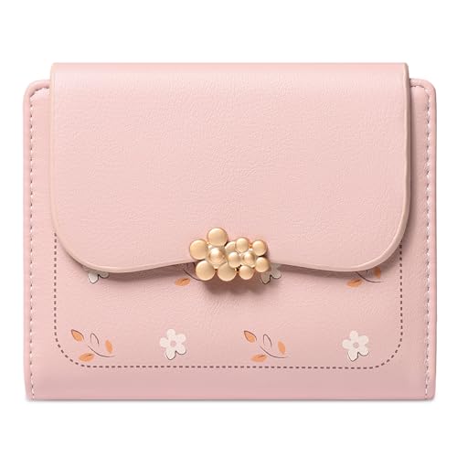 LEEXTON Damen-Geldbörse, Leder, klein, kompakt, dreifach faltbar, RFID-blockierend, Kreditkartenetui mit Reißverschlussfach, Helles Pink, Classic von LEEXTON