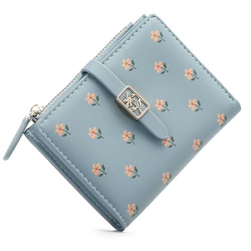 LEEXTON Damen-Geldbörse, RFID-blockierend, klein, kompakt, Bifold Blumendruck, Leder, Kartenhalter, Geldbörse, Mini-Geldbörse mit Reißverschluss, Münzfach, Hell, blau LEEXTON Damen-Geldbörse, RFID-blockierend, klein, kompakt, Bifold Blumendruck, Leder, Kartenhalter, Geldbörse, Mini-Geldbörse mit Reißverschluss, Münzfach, Hell, blau von LEEXTON