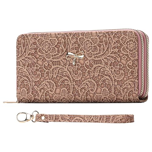 LEXXTON Geldbörse Damen，RFID Schutz Groß und im Langformat Portemonnaie Damen，Reißverschluss Geldbeutel mit Mehreren Kartenfächern, Abnehmbarer Handschlaufe von LEEXTON