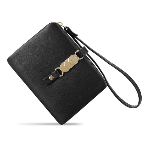 LEEXTON Kleine Damen-Geldbörse, RFID-blockierend, Leder, faltbar, kompakt, Kartenhalter, Damengeldbörse mit Münzfach mit Reißverschluss, Schwarz von LEEXTON