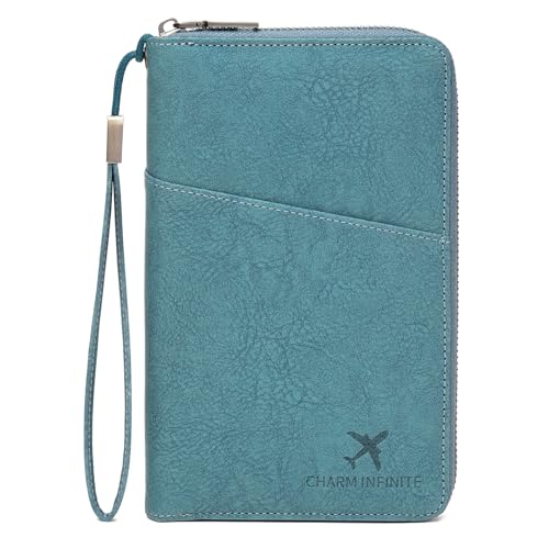 LEEXTON Leder RFID Blocking Reisepasshülle Reisebrieftasche Reisepasshülle Reisebrieftasche für Damen/Herren mit, A-lake blue, Modern von LEEXTON